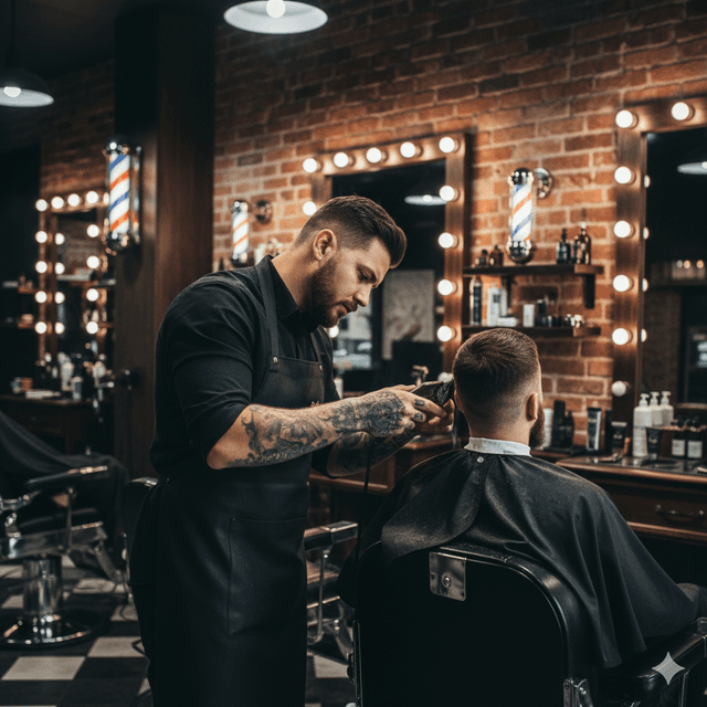 Barbier professionnel de Barber Co. Rabat réalisant une coupe homme.